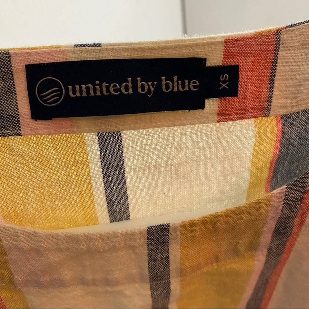 United By Blue Striped Top Blouse Womens Size XS Oversized Linen Cropped Cream - Picture 6 of 8